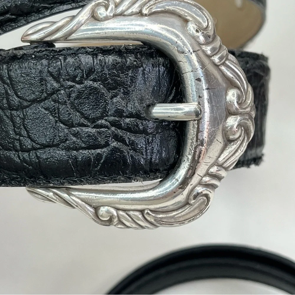 Belts Black Leather Lg Silver Croc Concho Adjustable + Brown Cherokee M 3 total